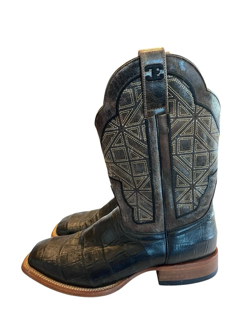 Cinch Edge Boots Western Mens Sz 10.5 EE Black Brown Caiman Print SMITTY